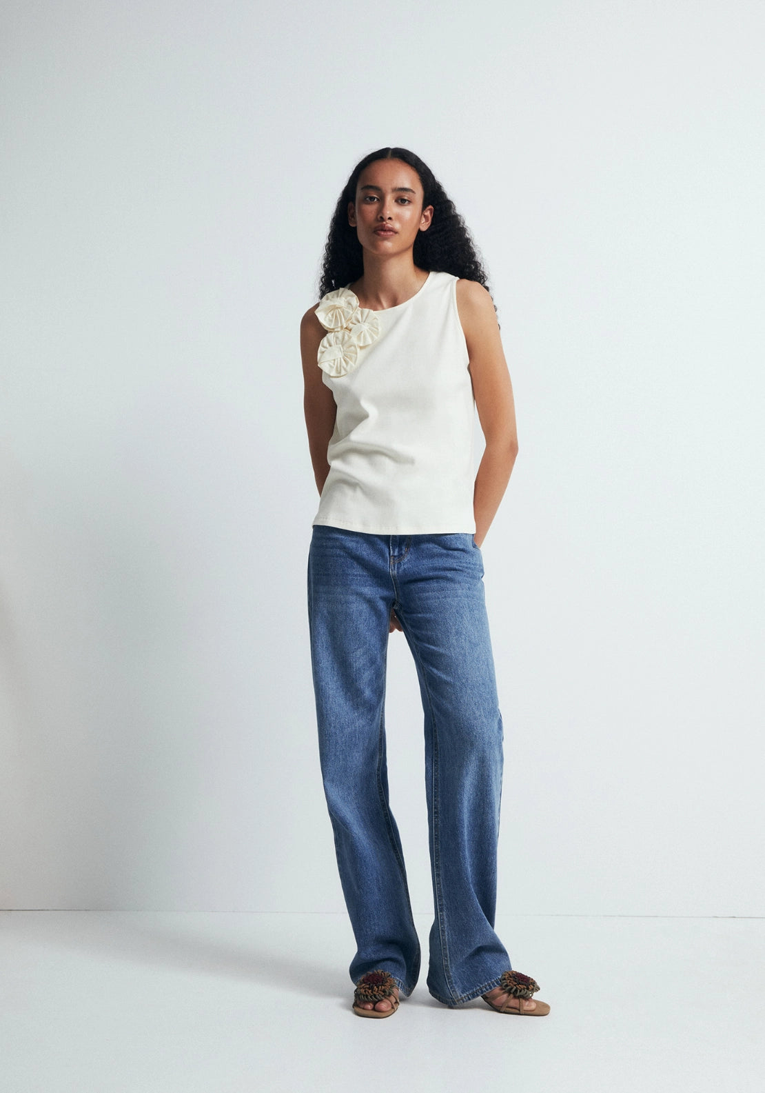 Floral Detail Top - Cream