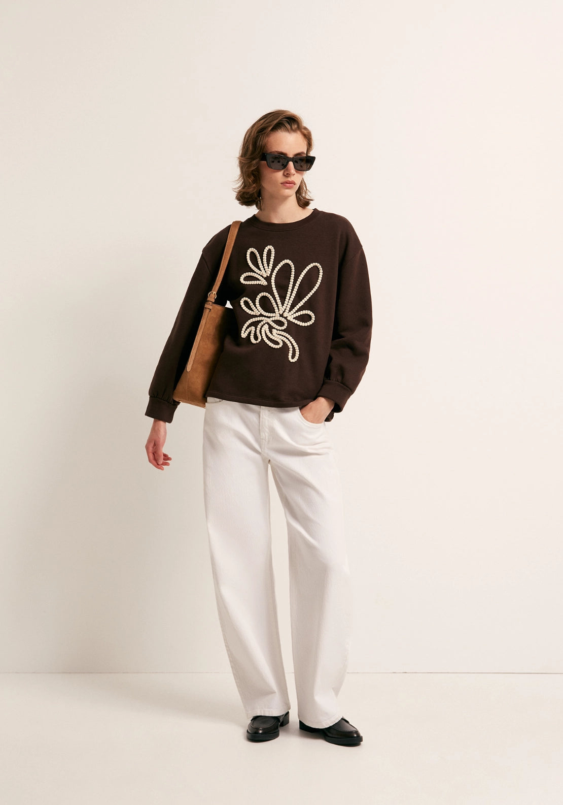 Embroidered Detail Sweatshirt - Brown