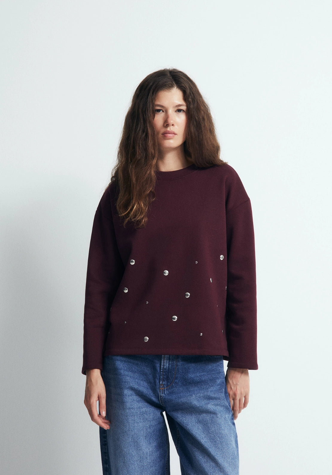 Embroidered Detail Sweatshirt - Eggplant