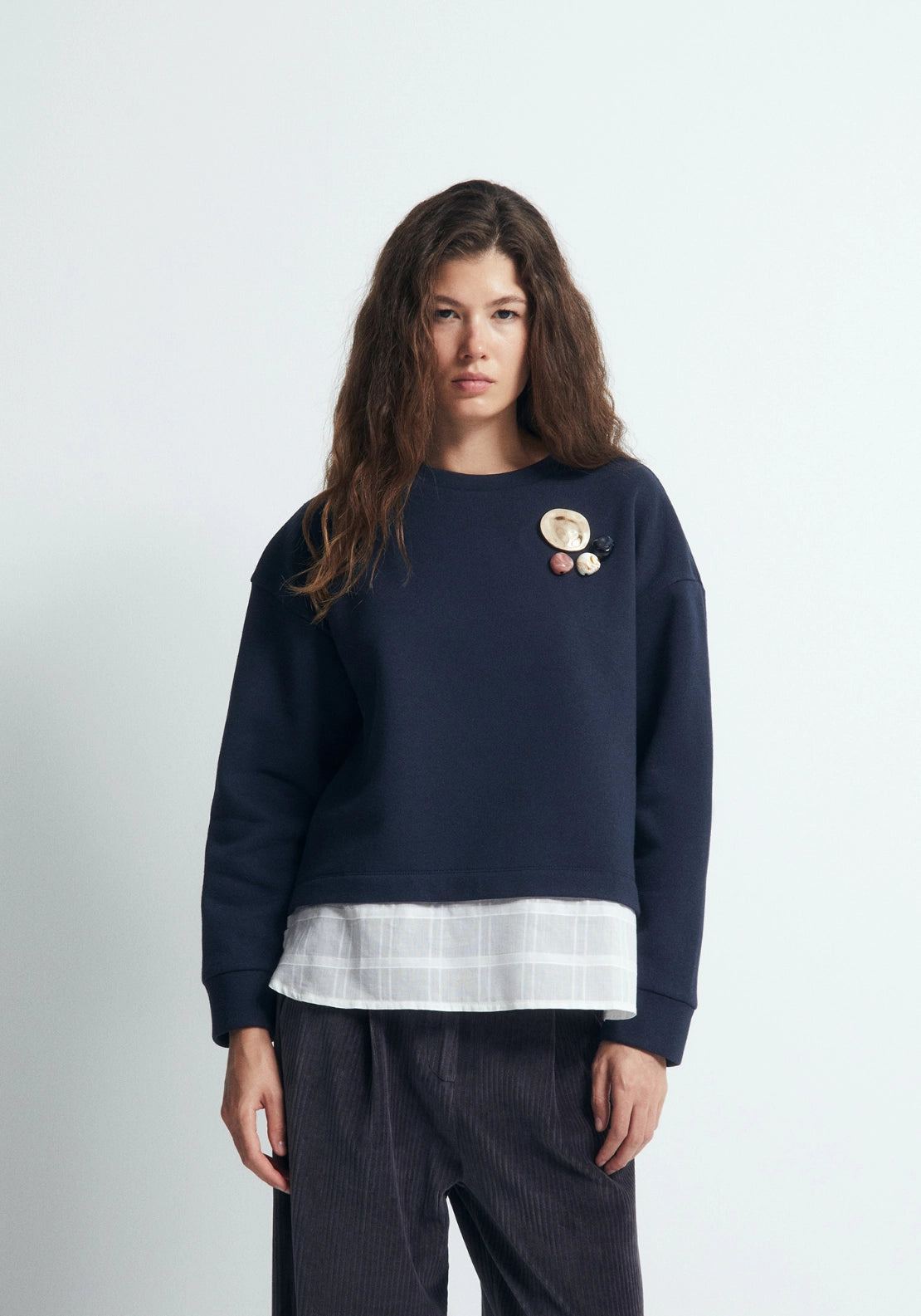 Multi Piece Brooch Sweatshirt - Blue