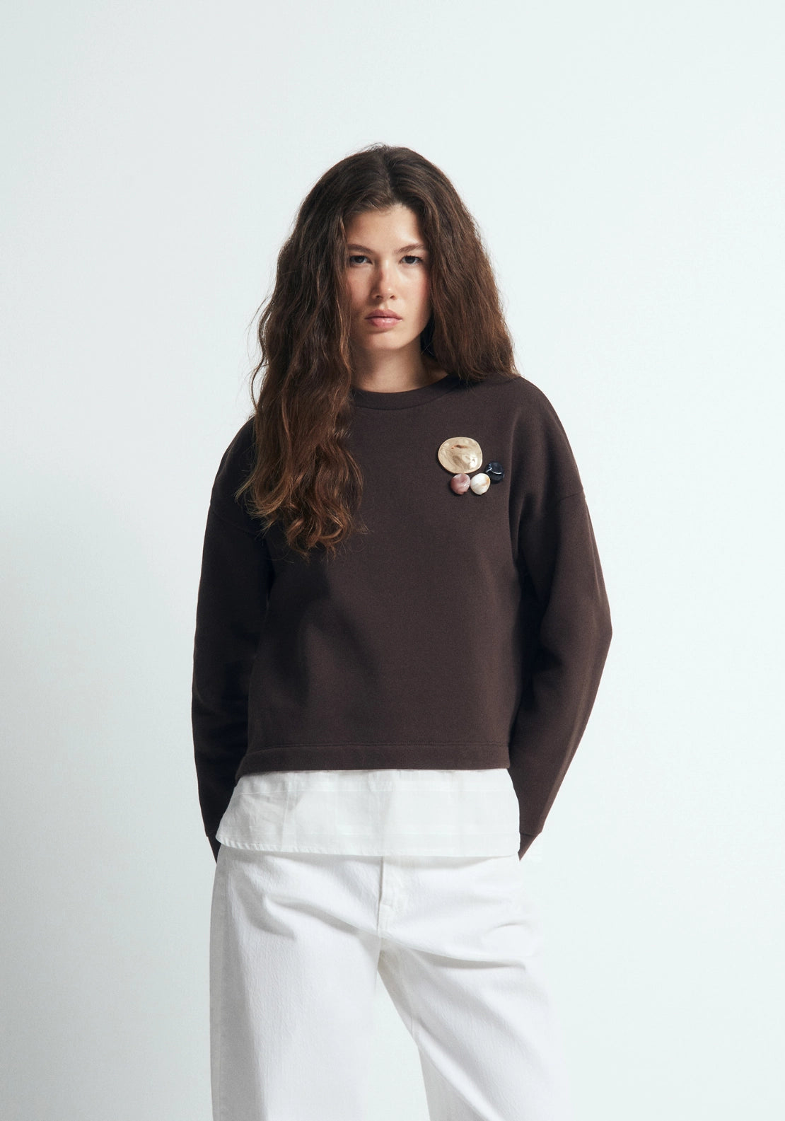 Multi Piece Brooch Sweatshirt - Brown