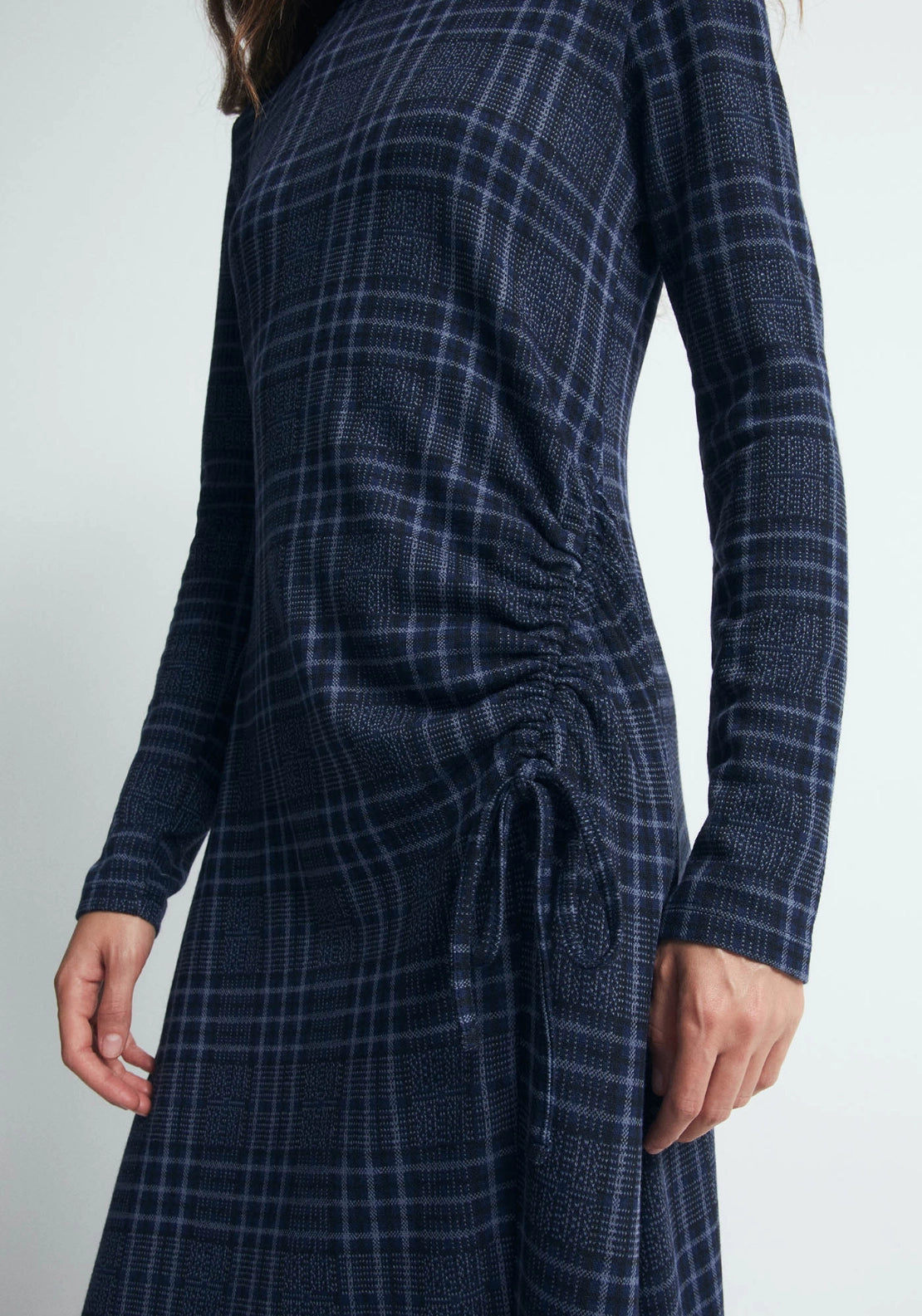 Draped Check Dress - Blue