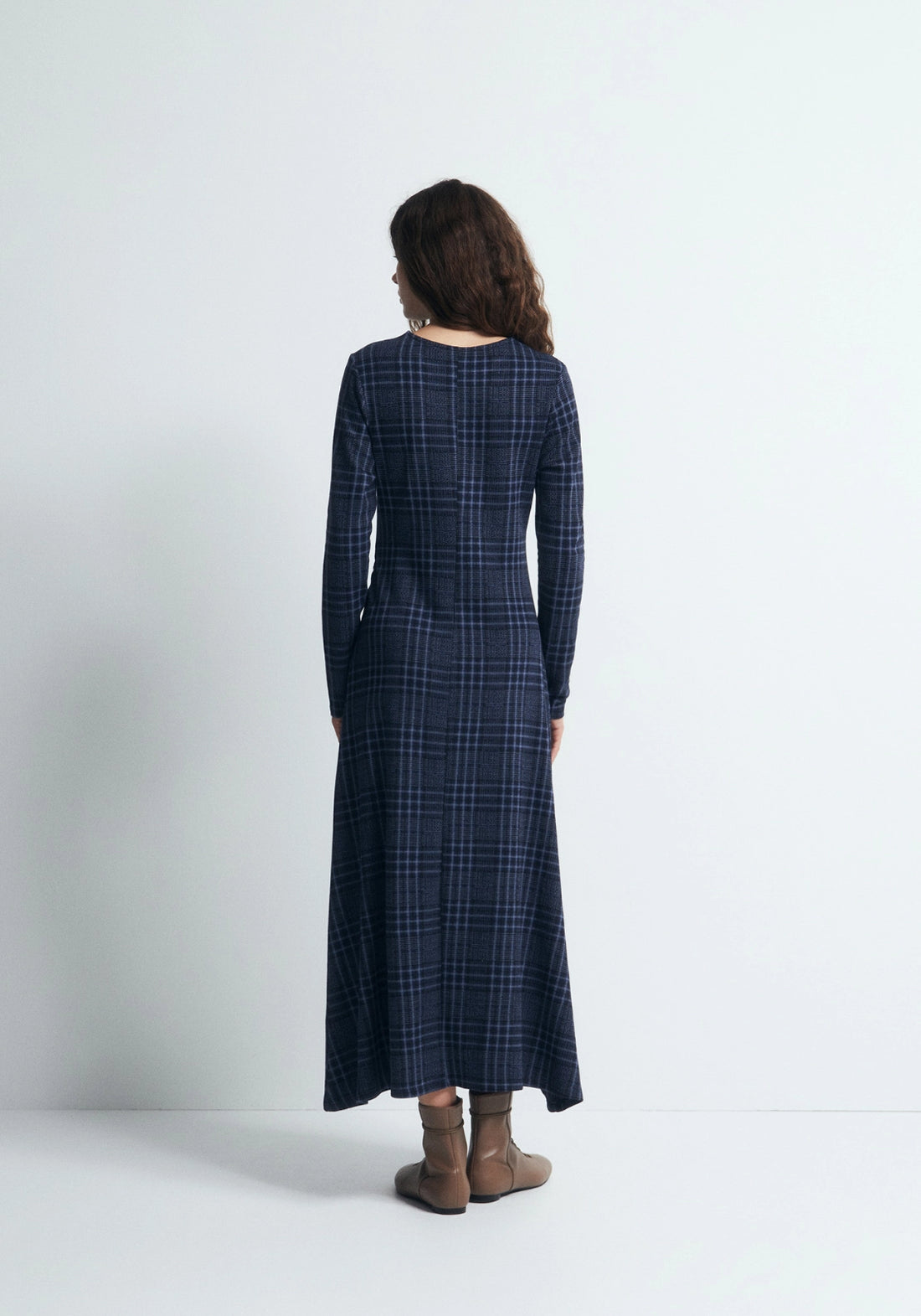 Draped Check Dress - Blue