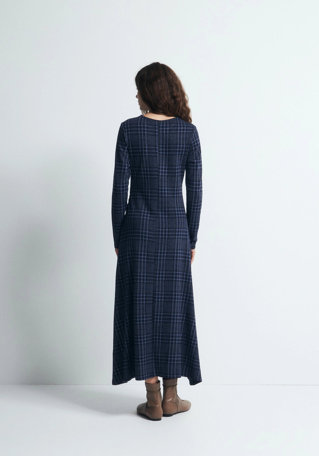 Draped Check Dress - Blue