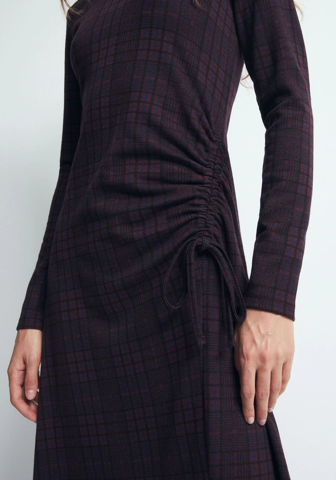Draped Check Dress - Red