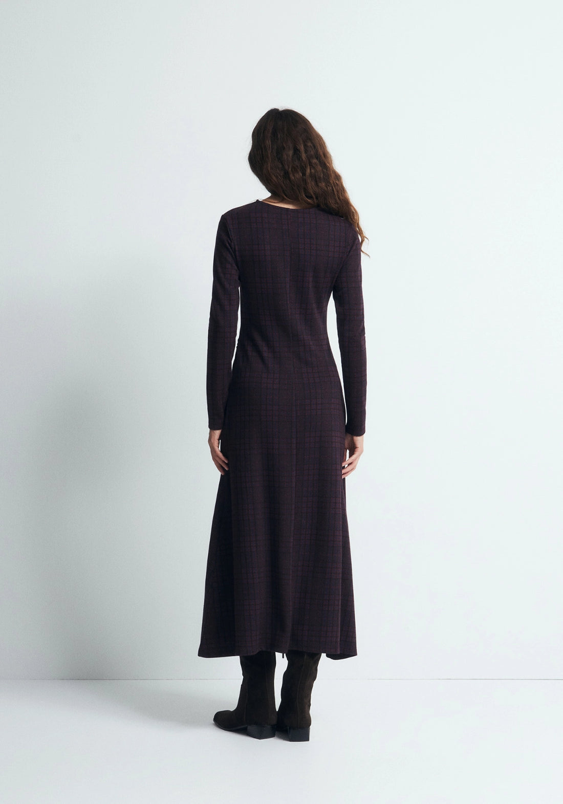 Draped Check Dress - Red