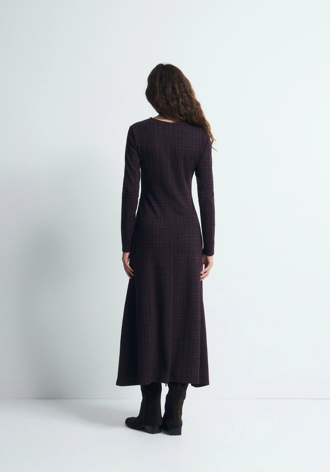 Draped Check Dress - Red