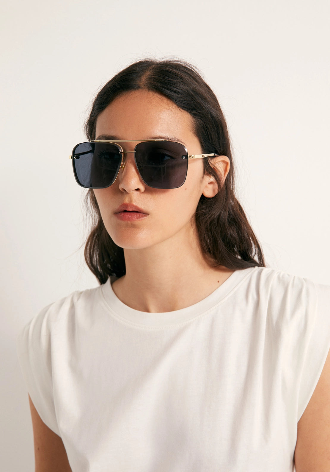 Faded Ruched Shoulder Top - White
