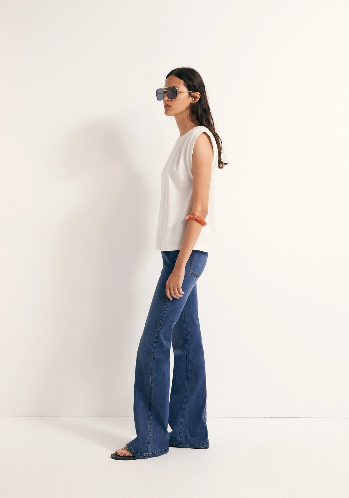 Faded Ruched Shoulder Top - White