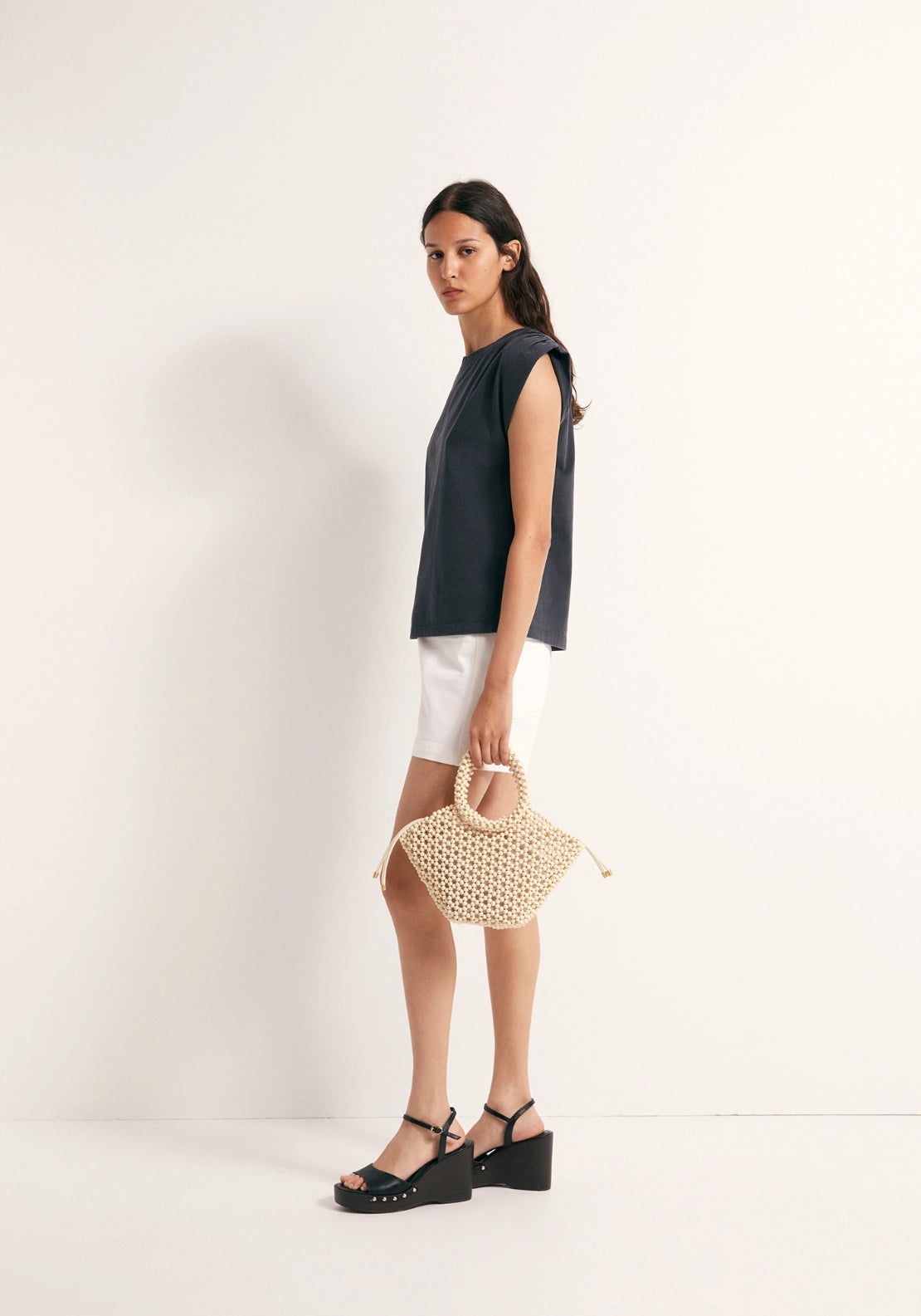 Faded Ruched Shoulder Top - Grey