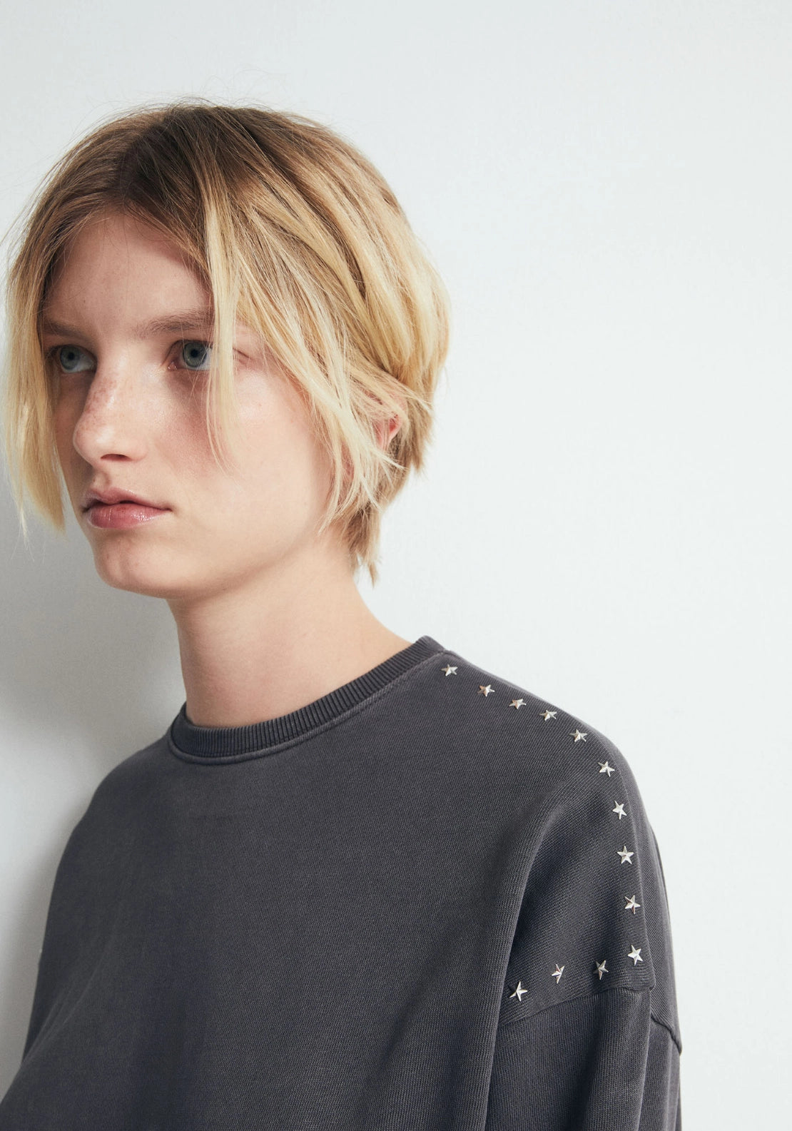 Studded Shoulder Sweatshirt - Lead Grey