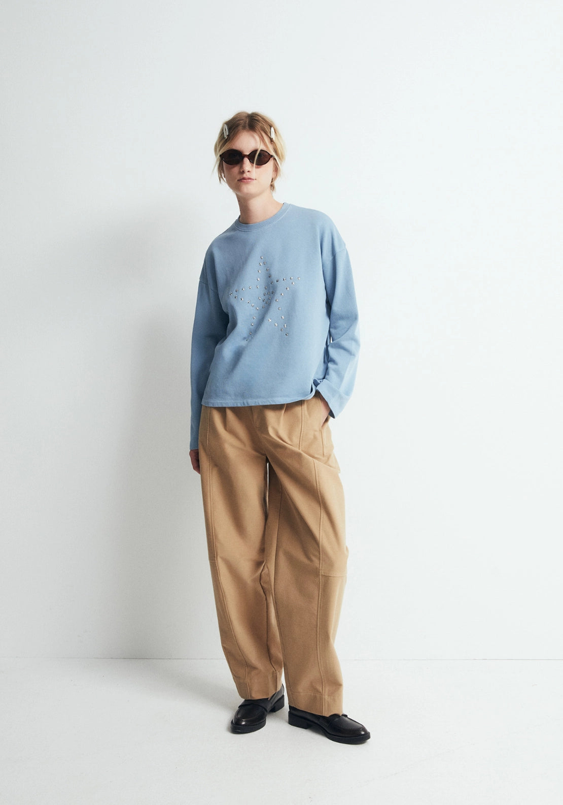 Studded Shoulder Sweatshirt - Blue