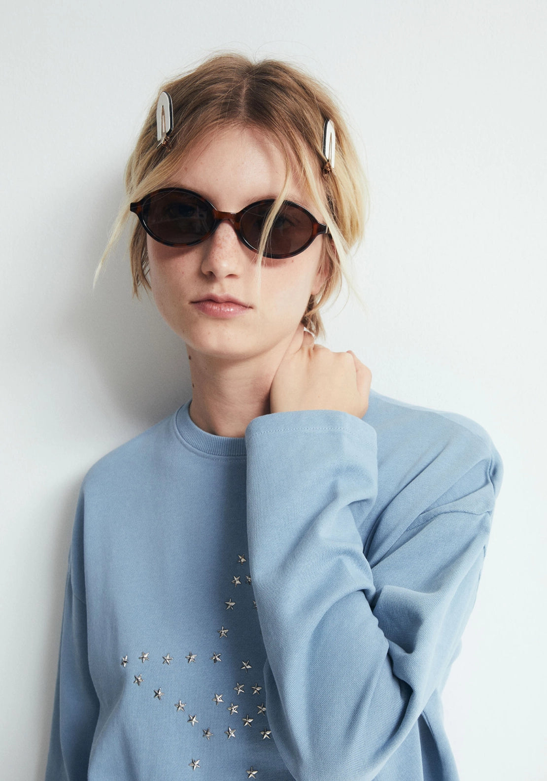 Studded Shoulder Sweatshirt - Blue