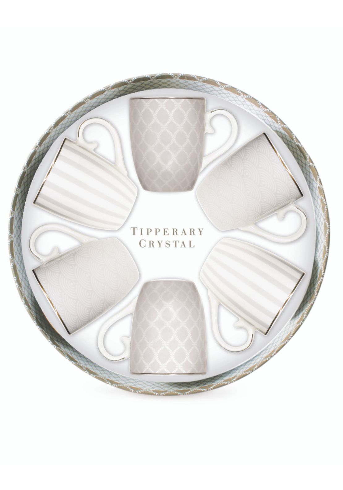 Tipperary Crystal Set of 6 Mugs Net &amp; Rainbow - Grey Stripe 2 Shaws Department Stores