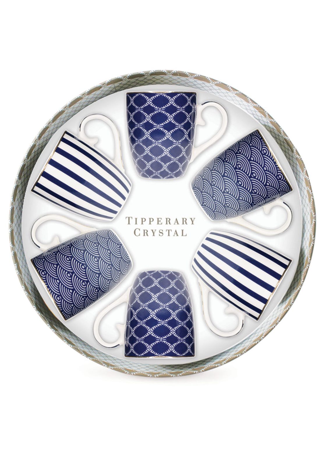 Tipperary Crystal Set of 6 Mugs Net &amp; Rainbow - Blue Stripe 3 Shaws Department Stores