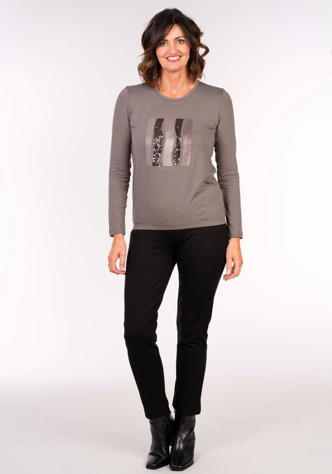 Tea Lane Sequin Front Tee - Grey 2 Shaws Department Stores