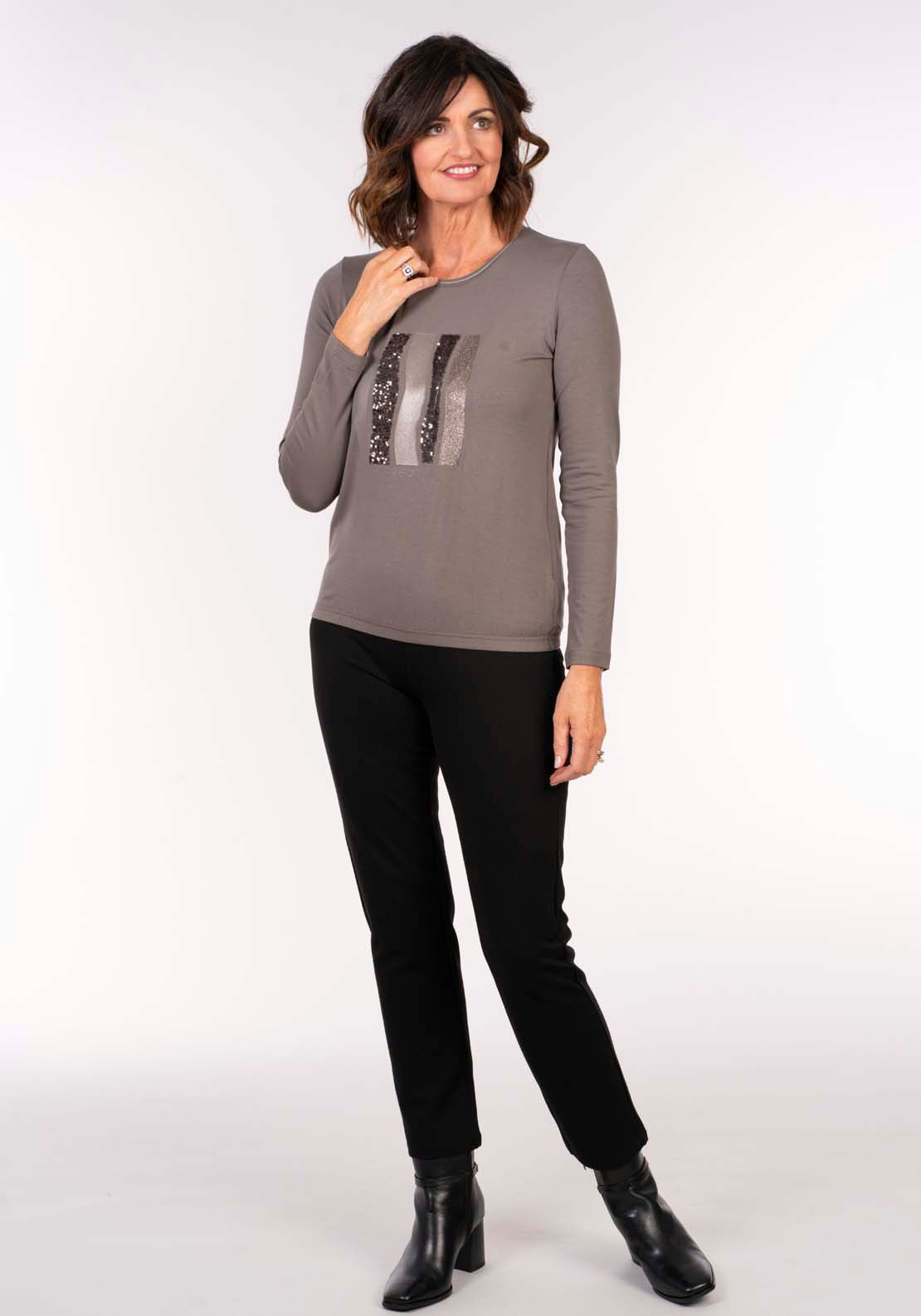 Tea Lane Sequin Front Tee - Grey 6 Shaws Department Stores