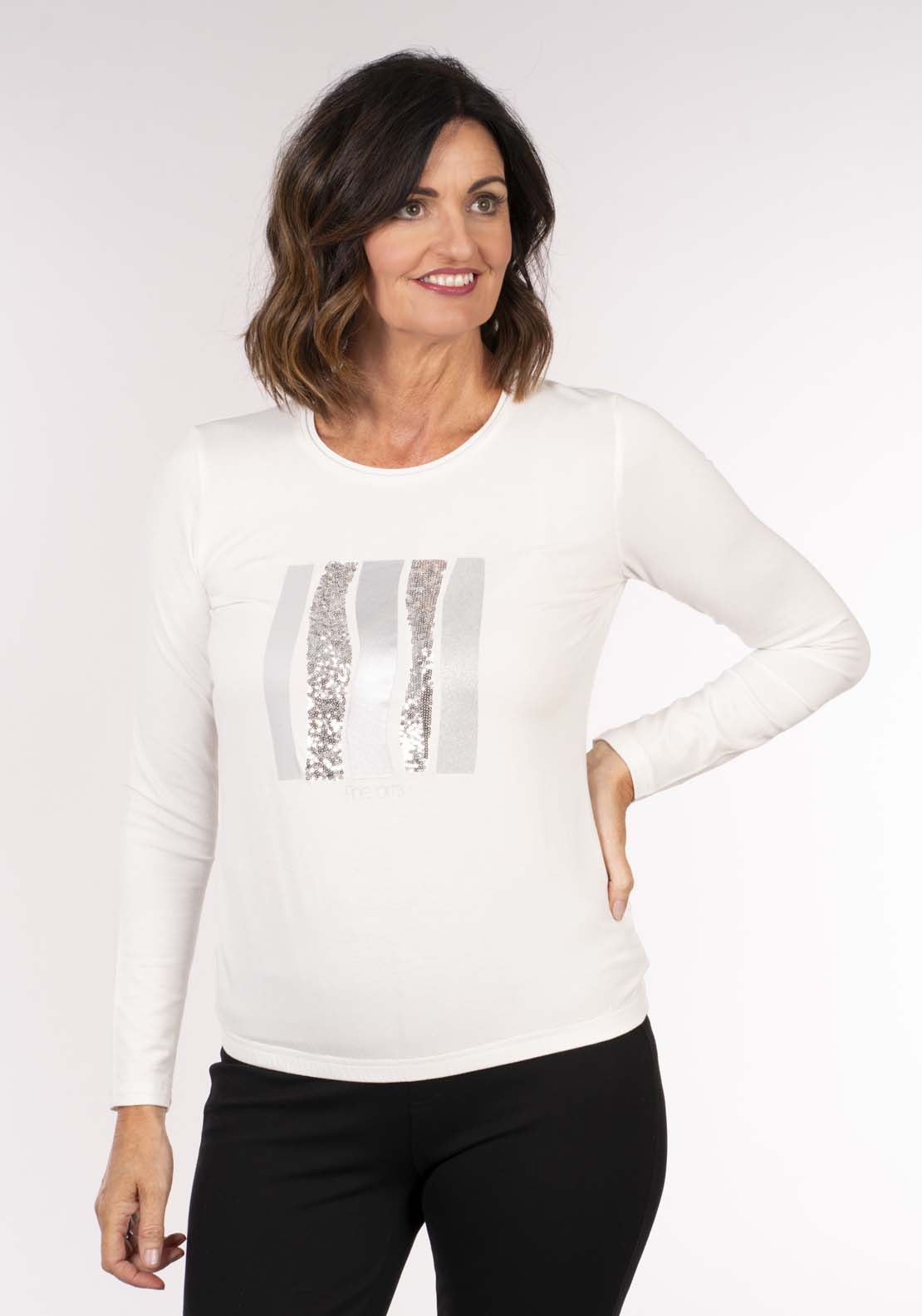 Tea Lane Sequin Front Tee - White 1 Shaws Department Stores