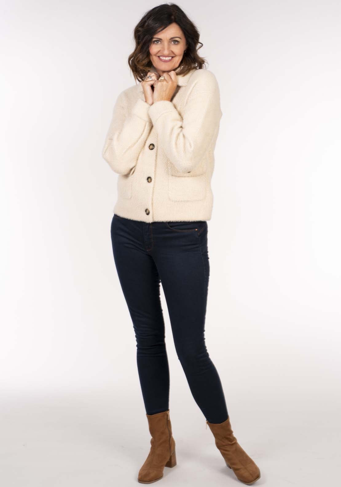 Tea Lane Fluffy Yarn Jacket - Pearl Combo 4 Shaws Department Stores