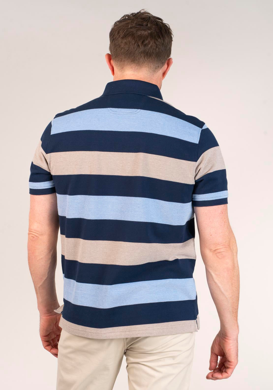 Yeats 3-Button Stripe Polo Shirt - Beige 2 Shaws Department Stores