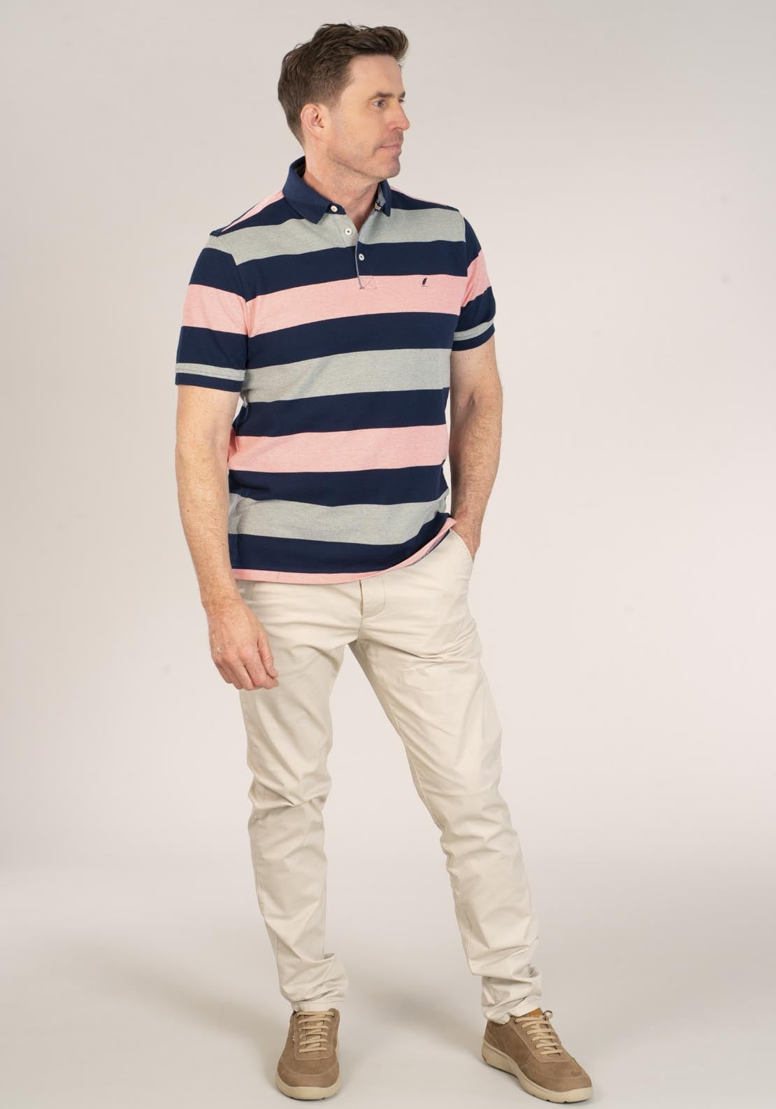 Yeats 3-Button Stripe Polo Shirt - Green 6 Shaws Department Stores