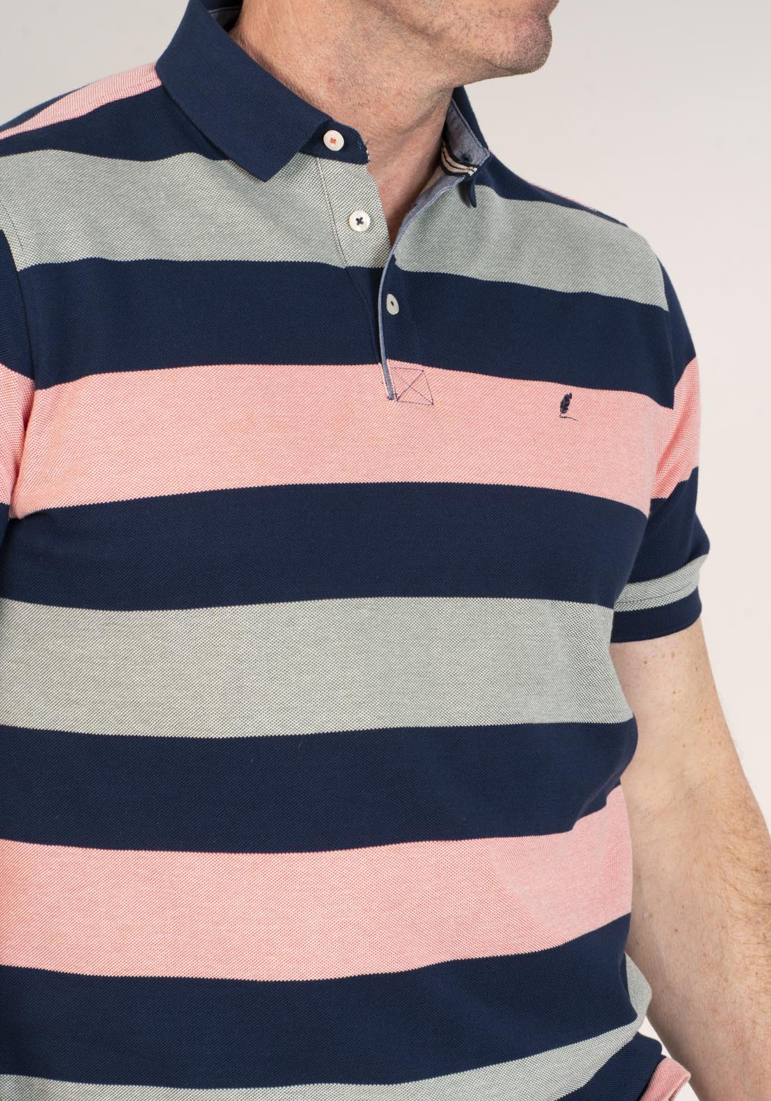 Yeats 3-Button Stripe Polo Shirt - Green 4 Shaws Department Stores