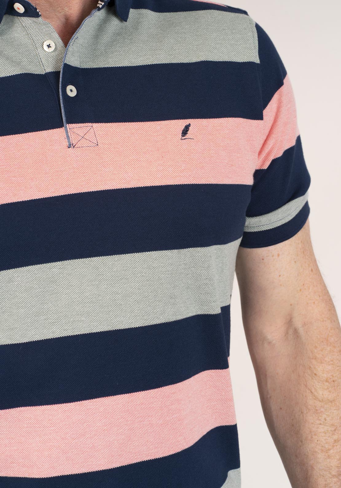 Yeats 3-Button Stripe Polo Shirt - Green 3 Shaws Department Stores