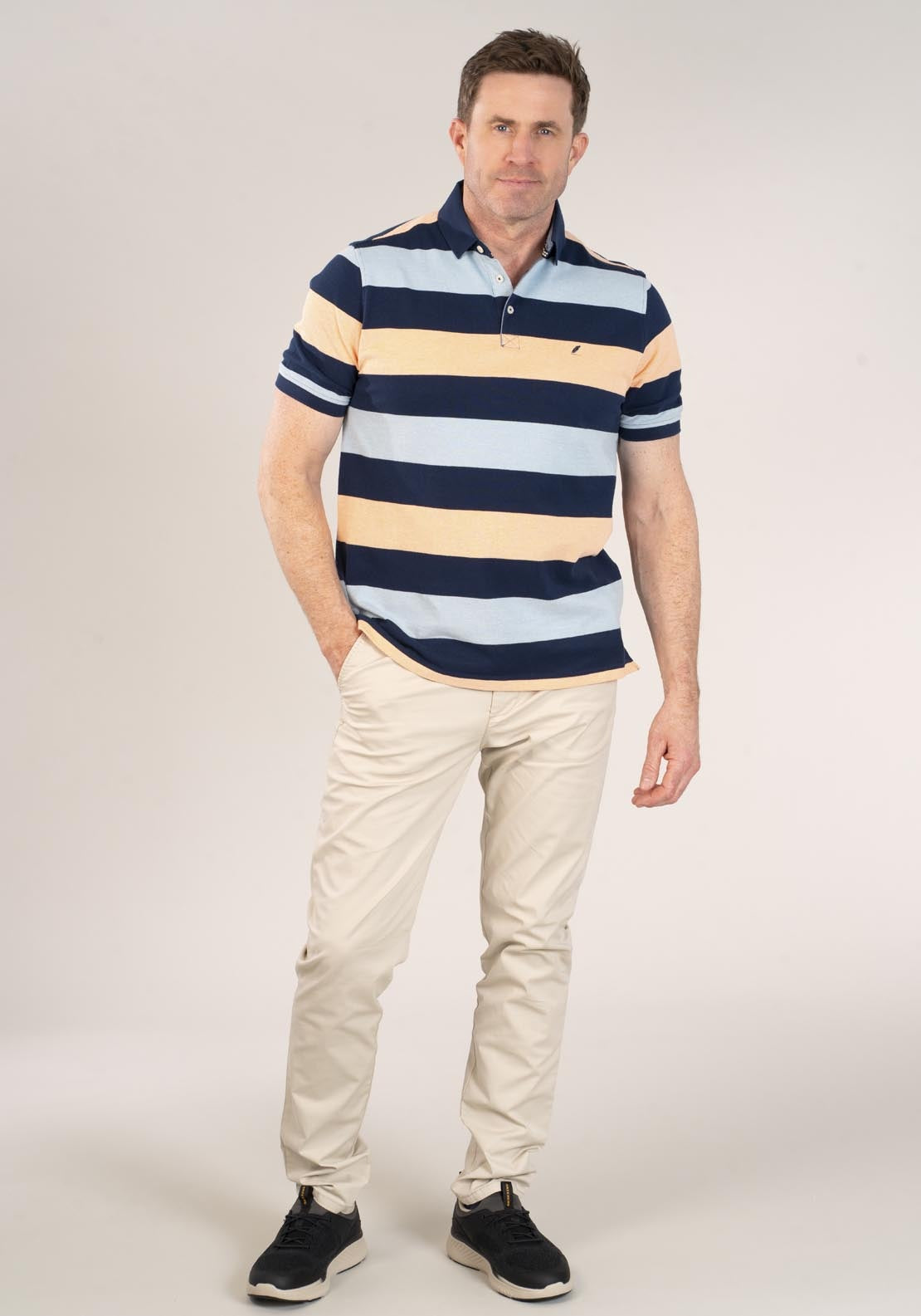 Yeats 3-Button Stripe Polo Shirt - Blue 5 Shaws Department Stores
