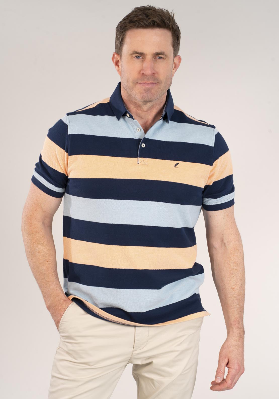 Yeats 3-Button Stripe Polo Shirt - Blue 4 Shaws Department Stores