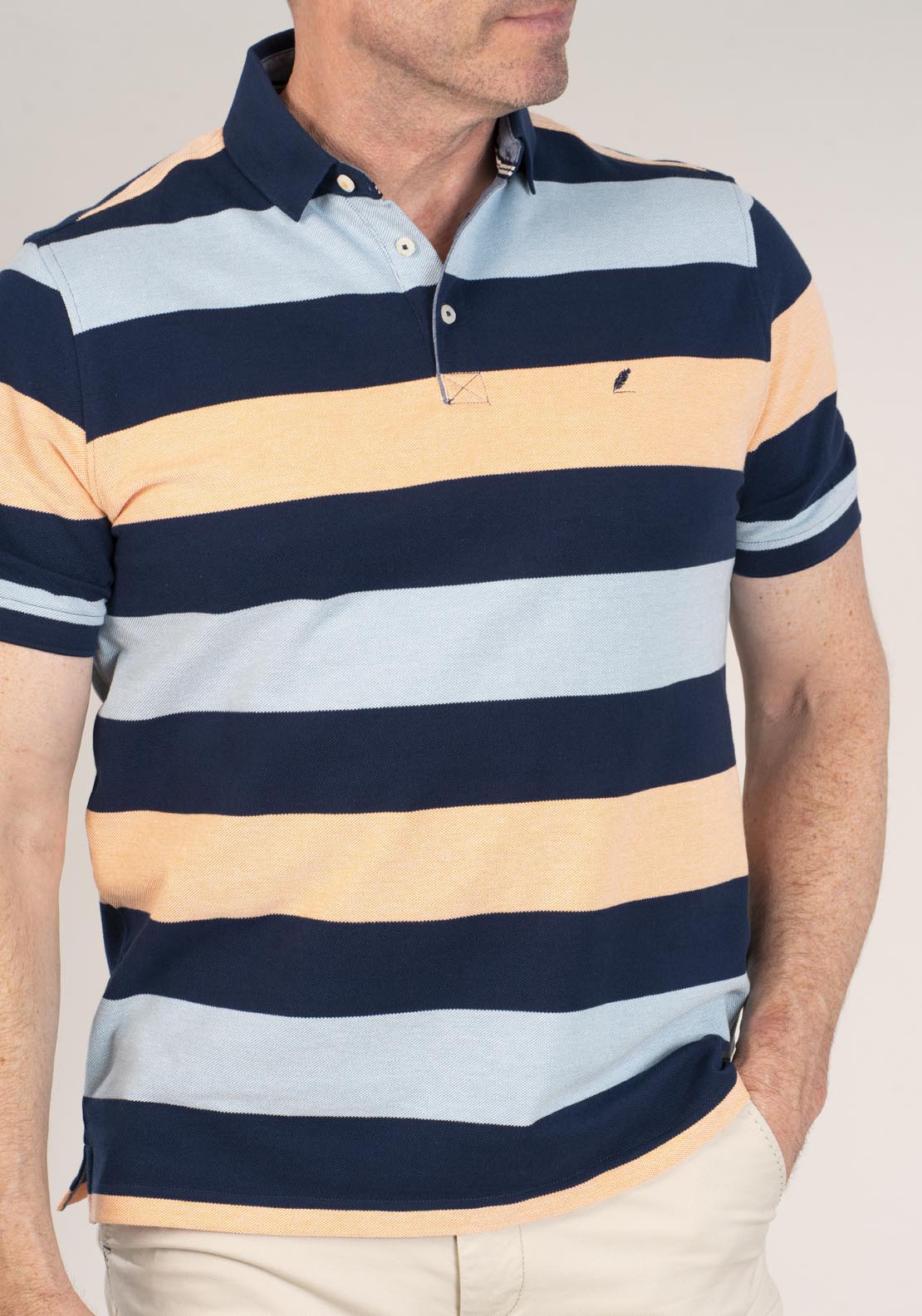 Yeats 3-Button Stripe Polo Shirt - Blue 1 Shaws Department Stores