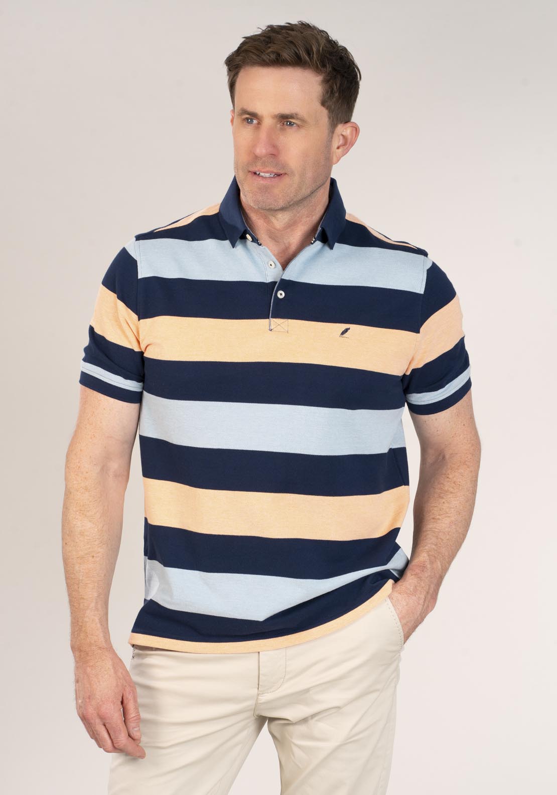 Yeats 3-Button Stripe Polo Shirt - Blue 3 Shaws Department Stores
