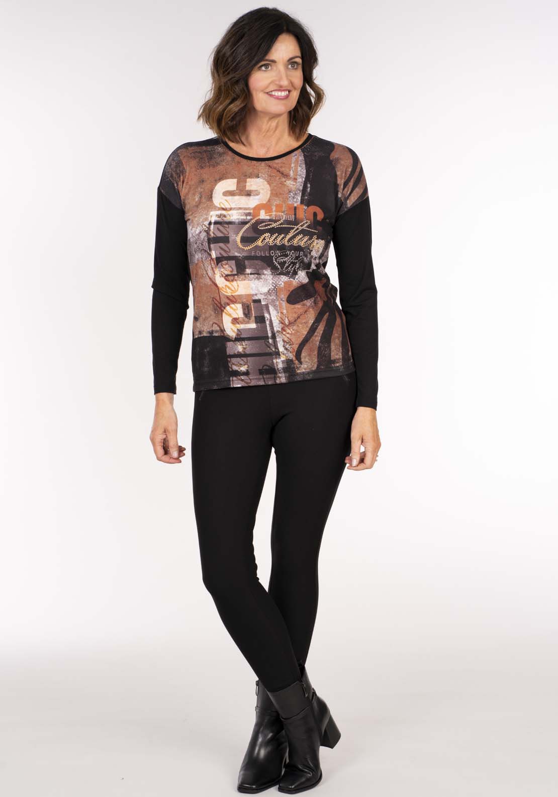 Tea Lane Print Diamante Top - Black 7 Shaws Department Stores