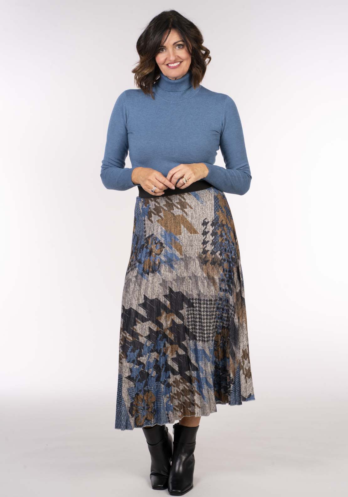 Tea Lane Pleat Print Skirt - Blue Jeans 2 Shaws Department Stores