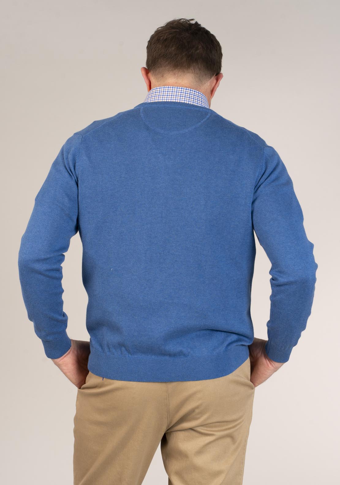 Yeats 100% Cotton V-Neck Knit - Blue 2 Shaws Department Stores