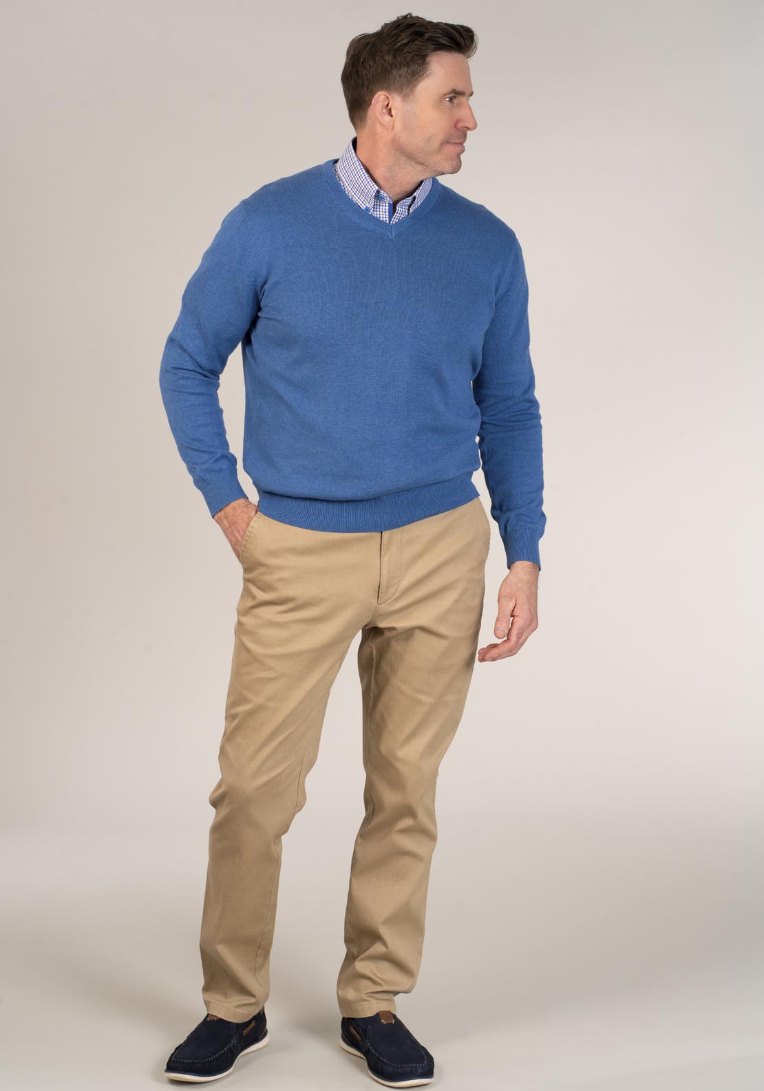 Yeats 100% Cotton V-Neck Knit - Blue 5 Shaws Department Stores