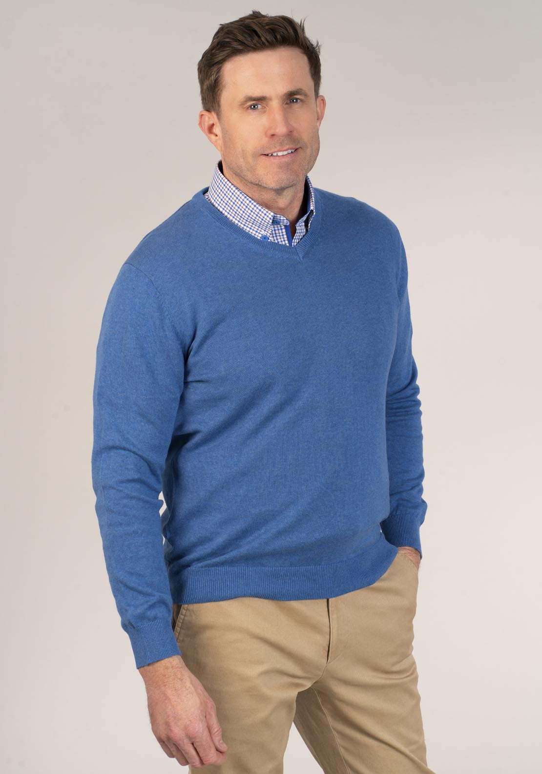 Yeats 100% Cotton V-Neck Knit - Blue 4 Shaws Department Stores