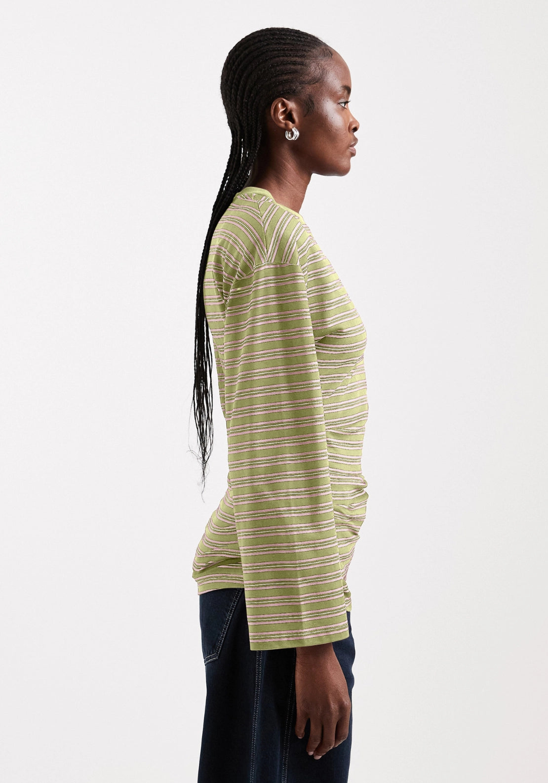 Bett Long Sleeve Striped Shoulder Top - Weeping Willow
