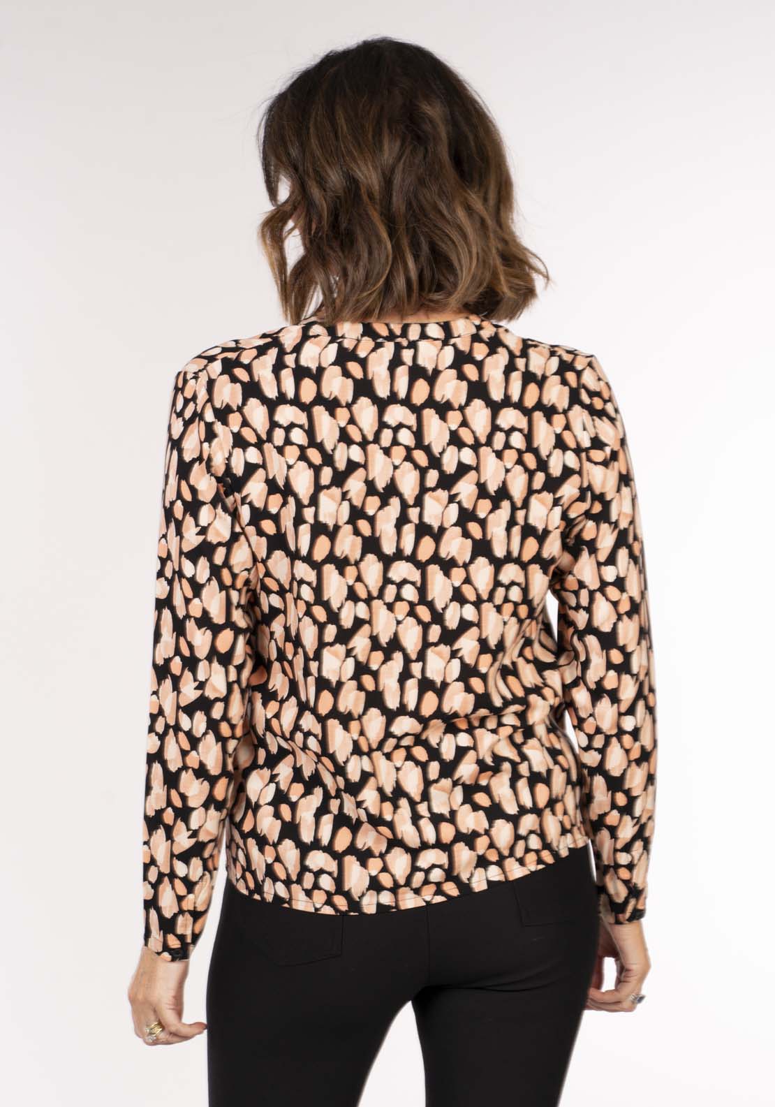 Tea Lane Print Notch Blouse - Black 5 Shaws Department Stores