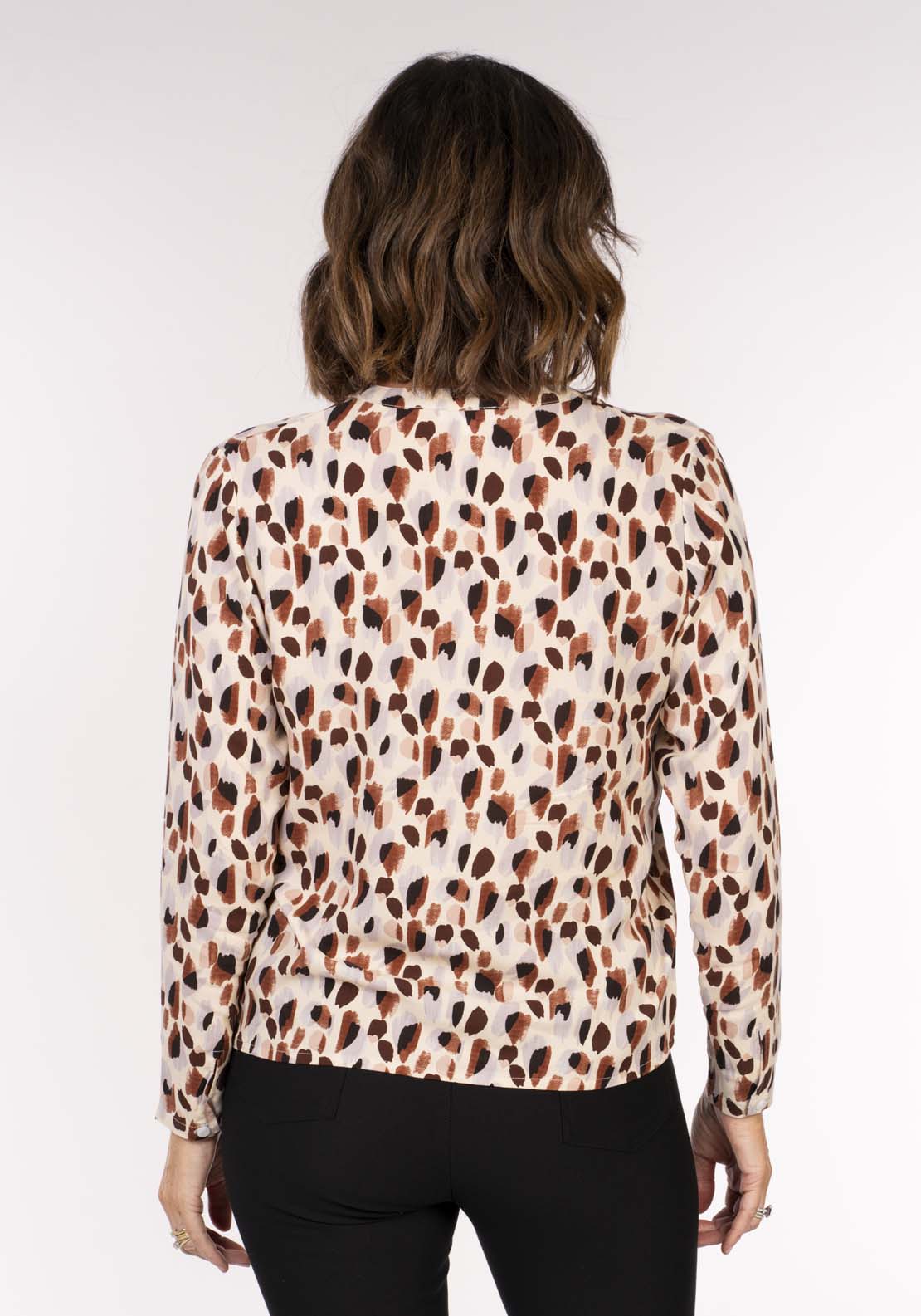 Tea Lane Print Notch Blouse - Beige 6 Shaws Department Stores