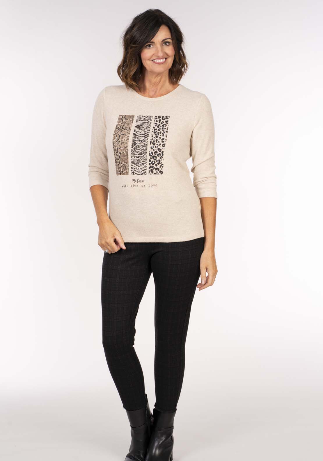 Tea Lane Animal Print Top - Beige Marl 6 Shaws Department Stores