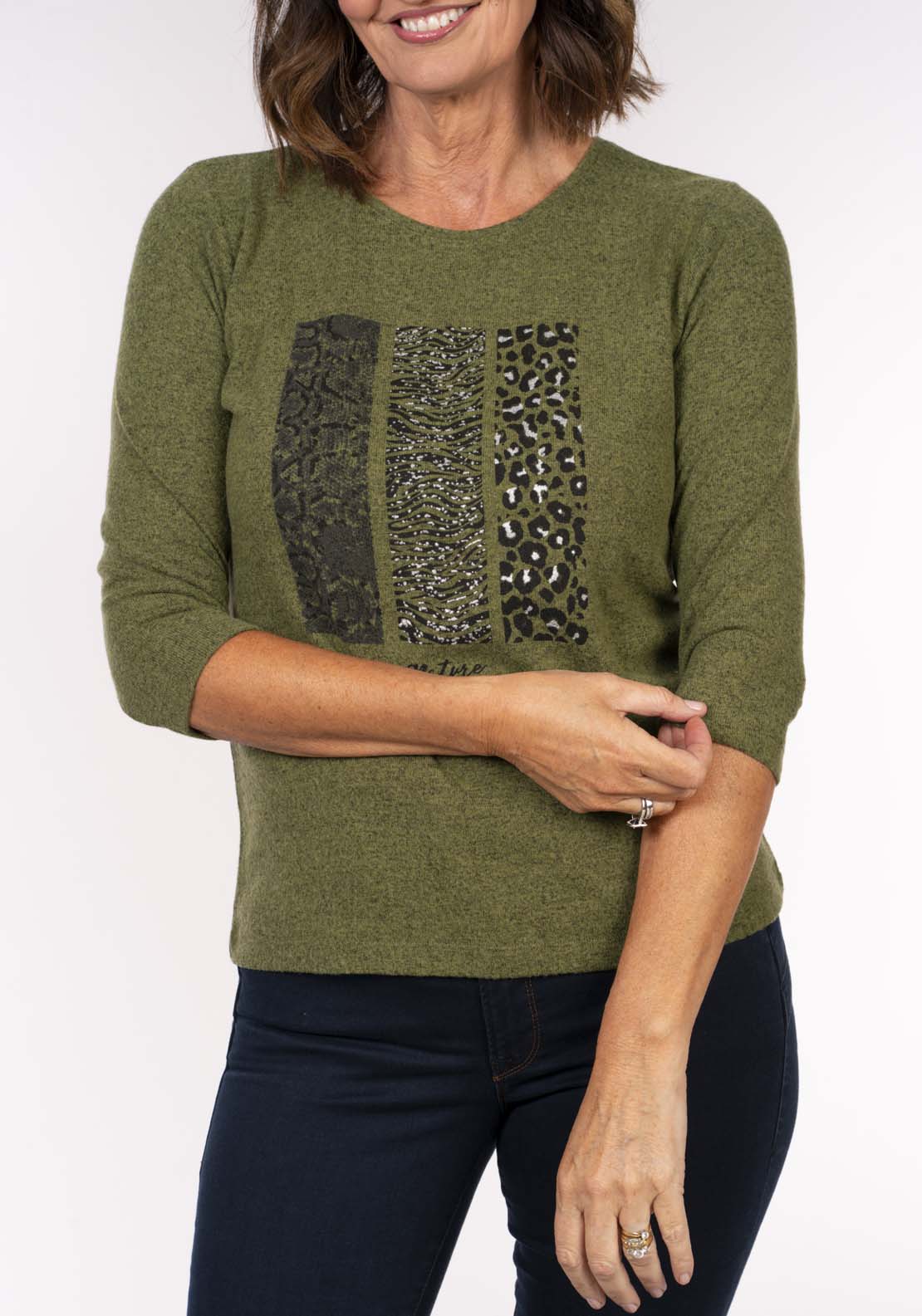 Tea Lane Animal Print Top - Green 3 Shaws Department Stores