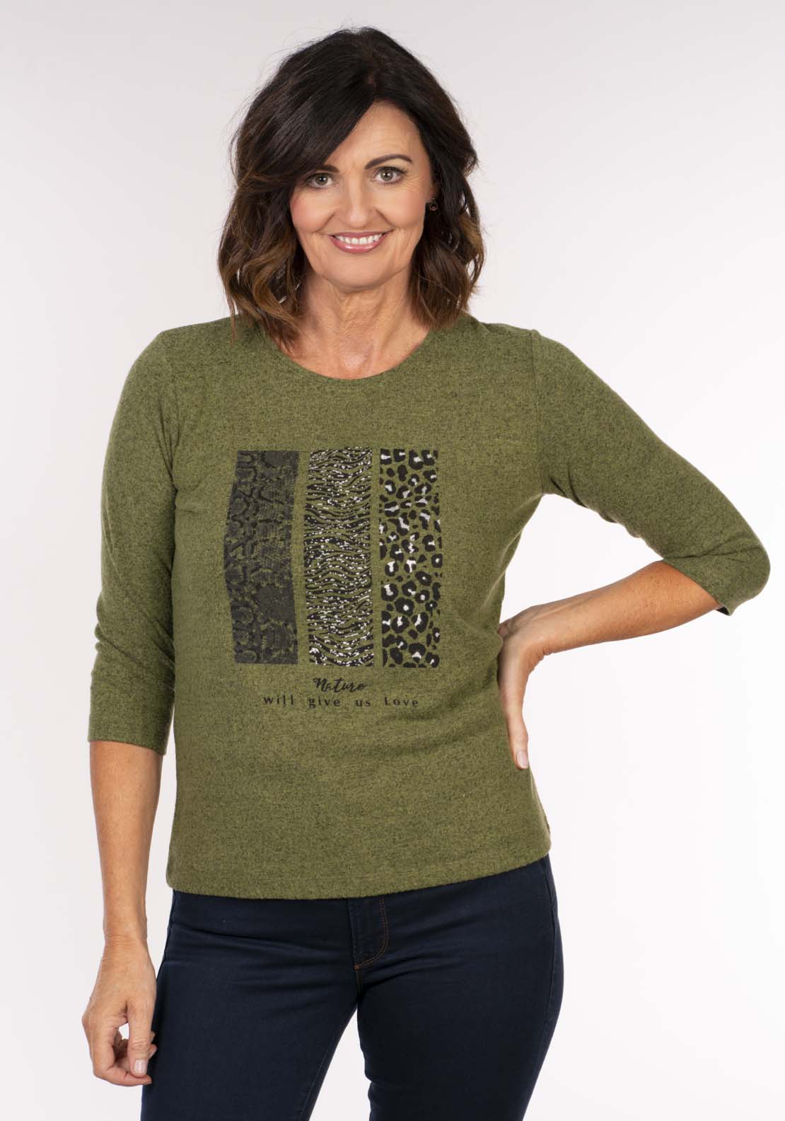 Tea Lane Animal Print Top - Green 1 Shaws Department Stores