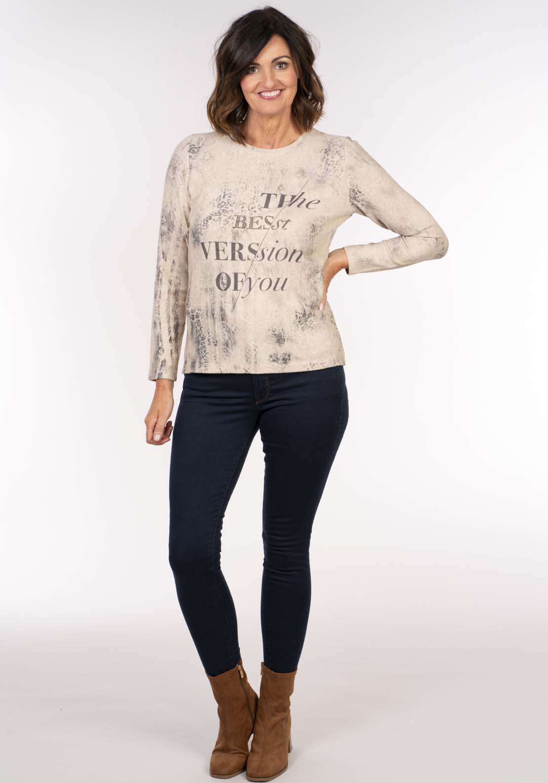 Tea Lane Fractured Print Top - Beige Marl 6 Shaws Department Stores