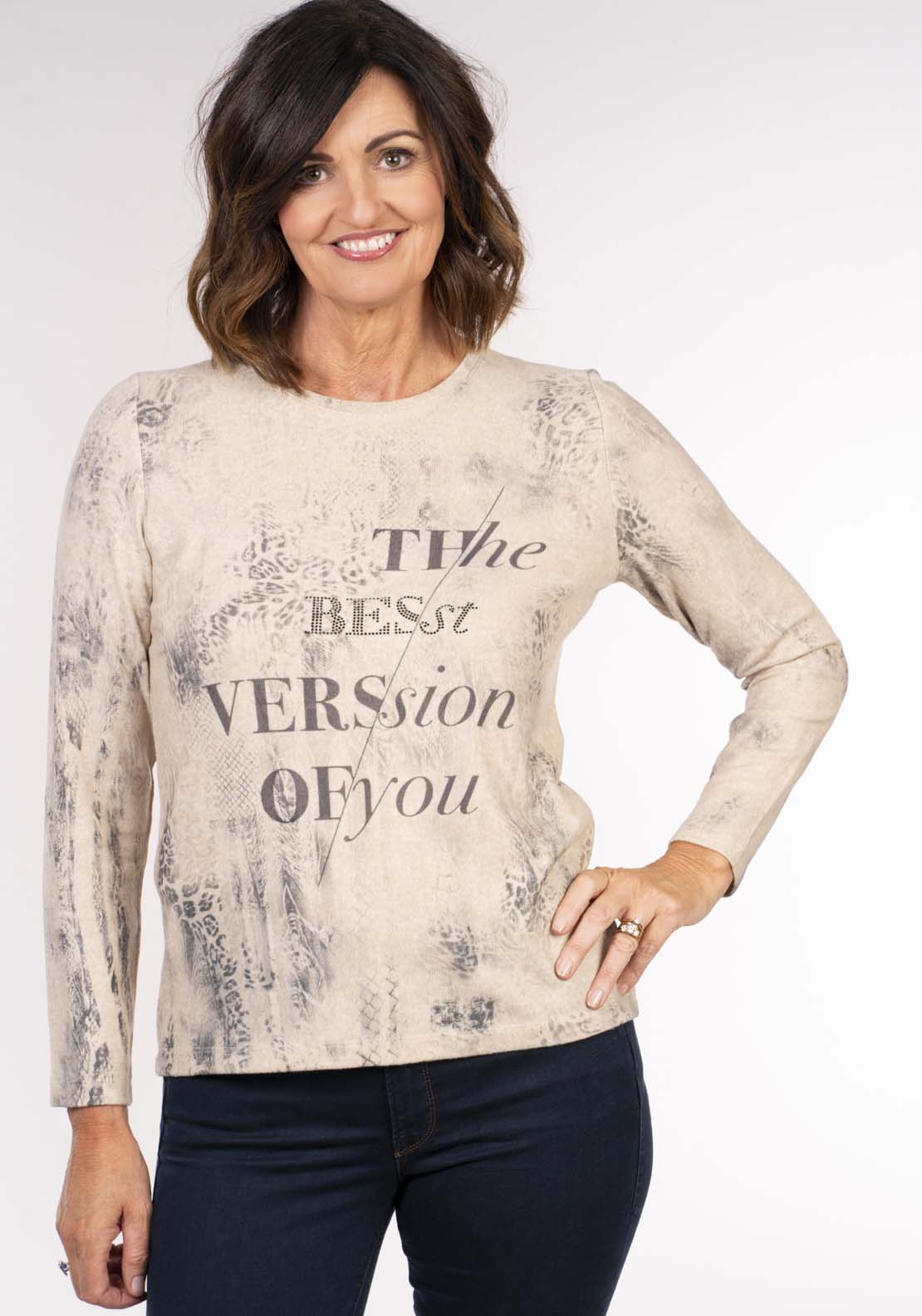 Tea Lane Fractured Print Top - Beige Marl 2 Shaws Department Stores