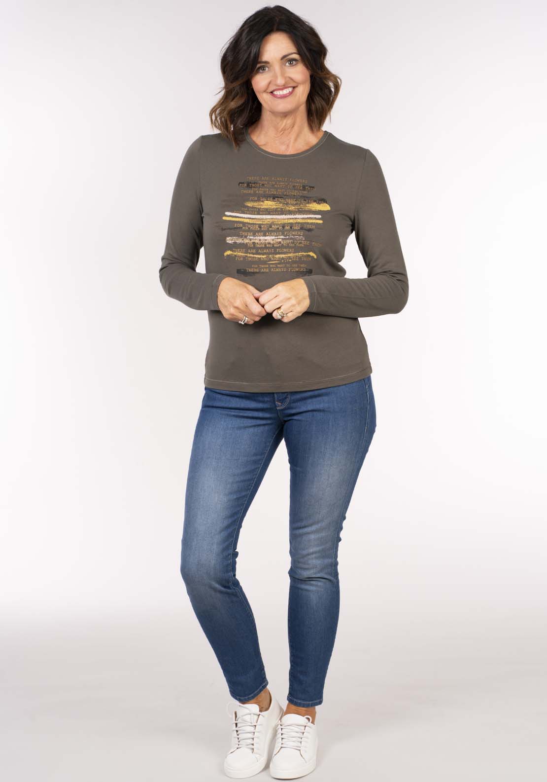 Tea Lane Word Print Top - Green 5 Shaws Department Stores