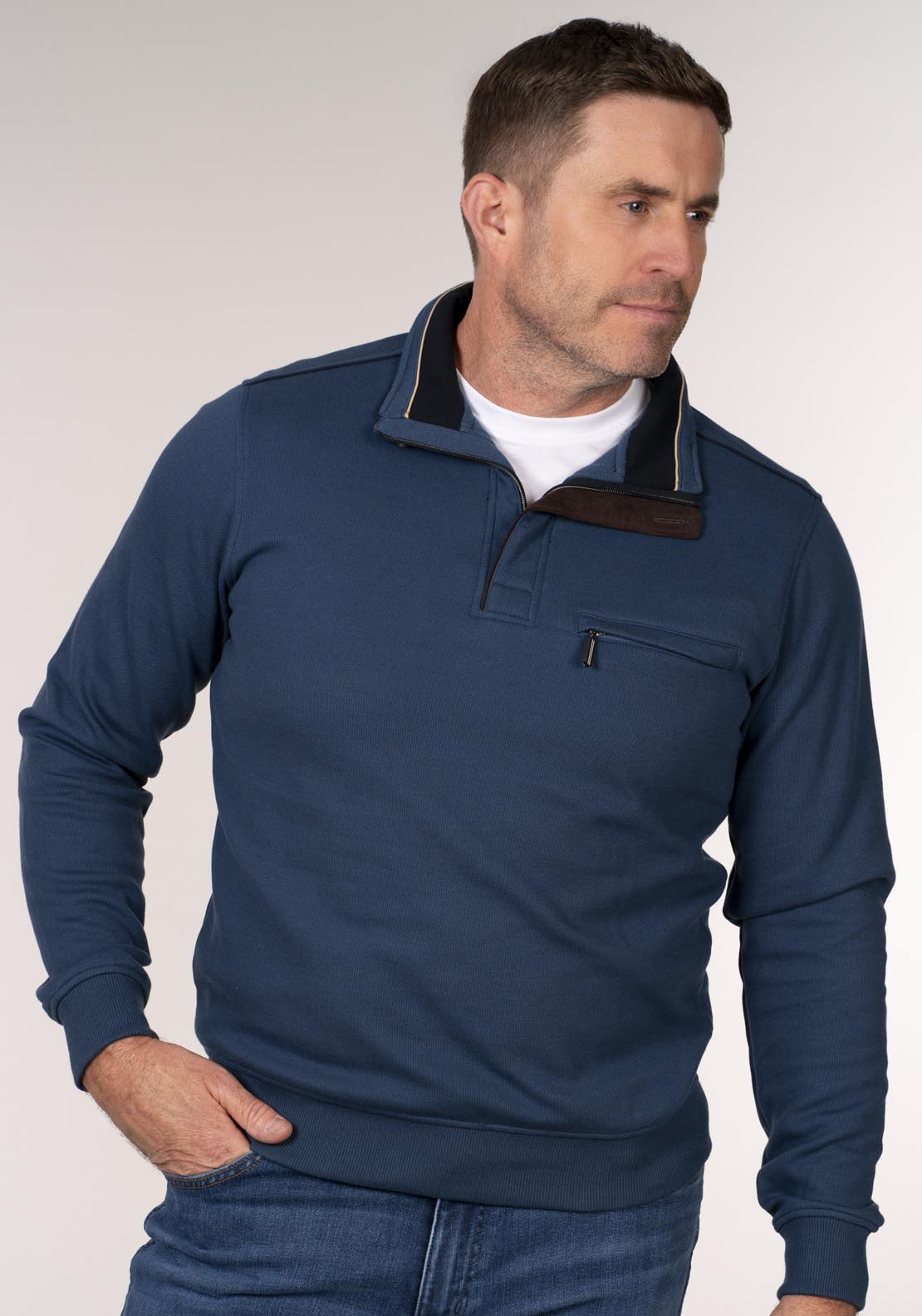 Yeats 1/2 Zip Neck Sweatshirt - Blue 1 Shaws Department Stores