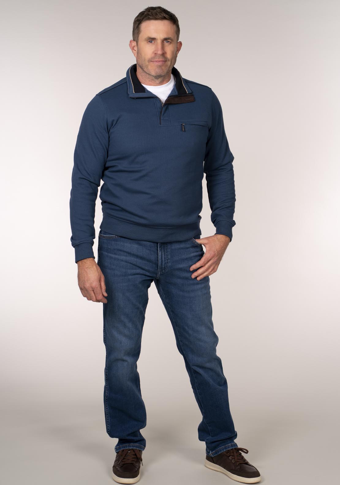 Yeats 1/2 Zip Neck Sweatshirt - Blue 4 Shaws Department Stores