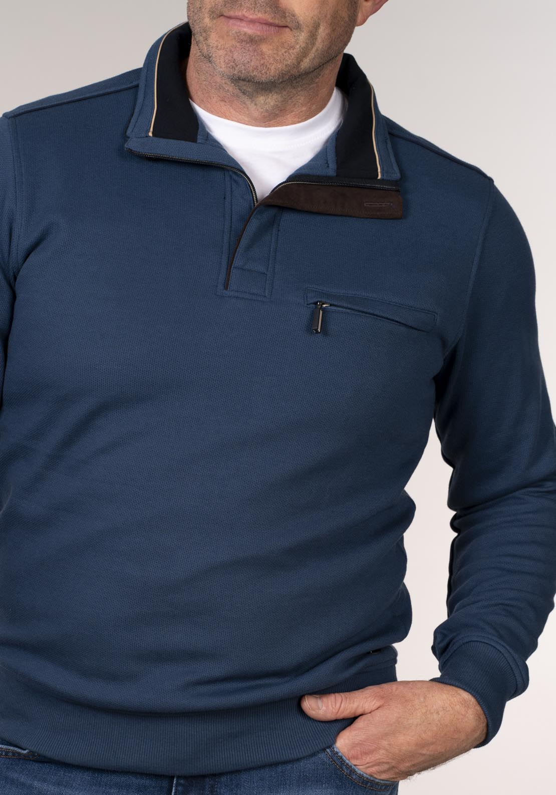 Yeats 1/2 Zip Neck Sweatshirt - Blue 3 Shaws Department Stores