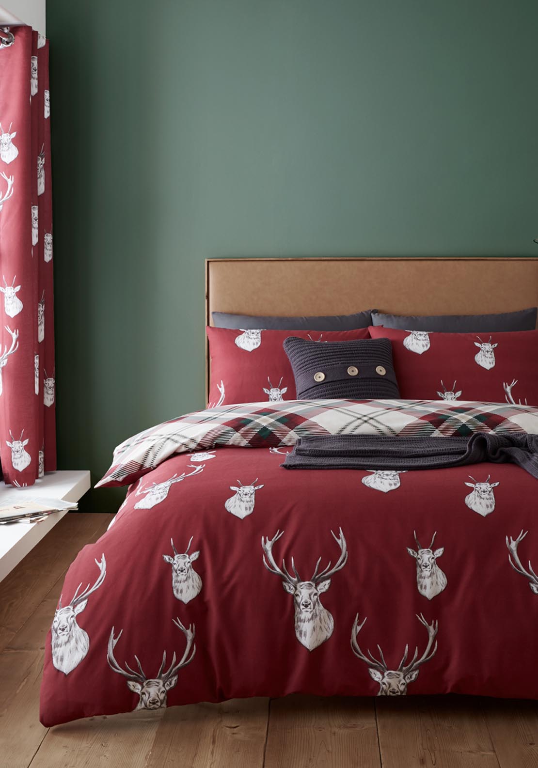 The Home Collection Stag Check Duvet Cover Set Soft - Mulberry 1 Shaws Department Stores