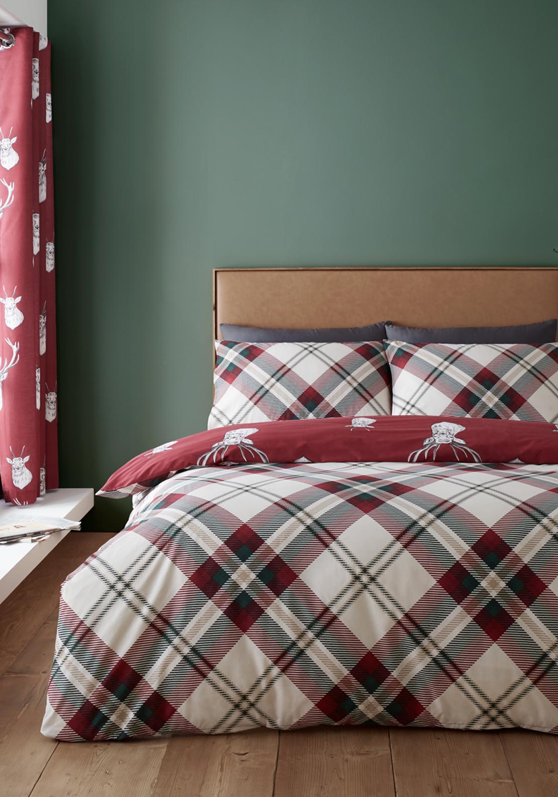 The Home Collection Stag Check Duvet Cover Set Soft - Mulberry 2 Shaws Department Stores